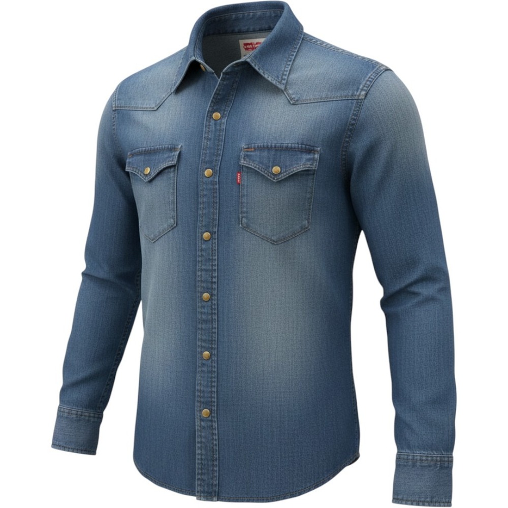 Wrangler Western Shirt Mens Large Blue Denim Pearl Snap Flex Comfort Long Sleeve